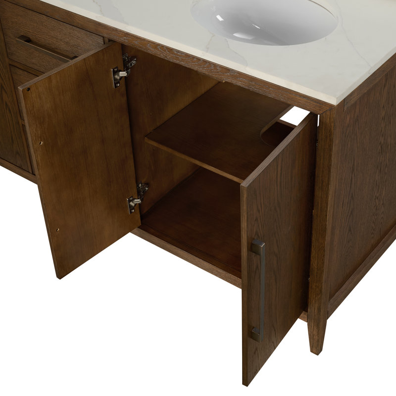 Alsup 72'' Free Standing Double Bathroom Vanity with Calacatta Quartz Top, Enhanced Brown Oak