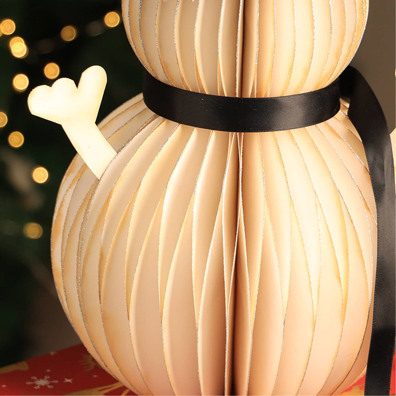 Honeycomb Handmade Paper Snowman - Holiday Decor, 8.75 in x 5 in, Black