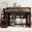 Lit mezzanine simple avec bureau mobile, tablette de rangement et escalier - Lit superposé en bois pour enfants, espresso-494427495-494427514