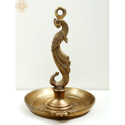 Lampe paon en bronze faite à la main 8 po - Art traditionnel Hoysala, design complexe, éclairage spirituel et décoratif
