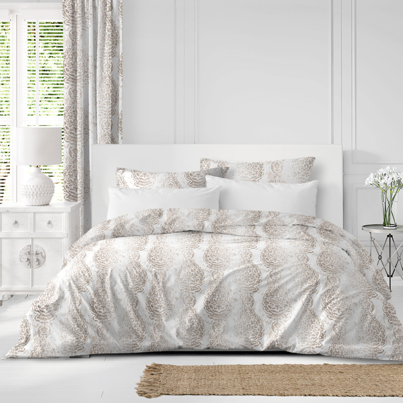 Ensemble d'édredon en coton Prasanna, Édredon pour très grand lit super + 2 taies déc, Écru