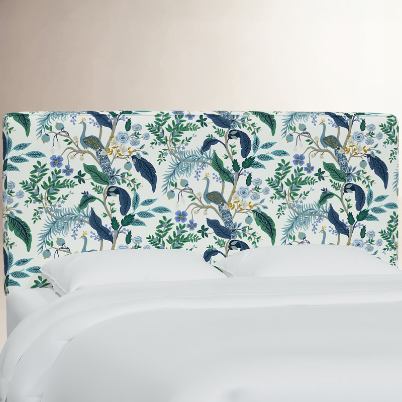 Elly Headboard, King, Rpc Peacock Blue & White Linen