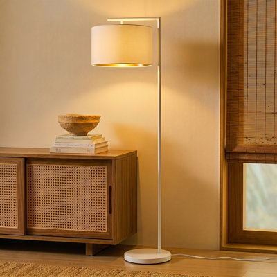Lampe sur pied 60 po à DEL blanc crème Montage avec abat-jour tambour ivoire Montage, ampoule incluse