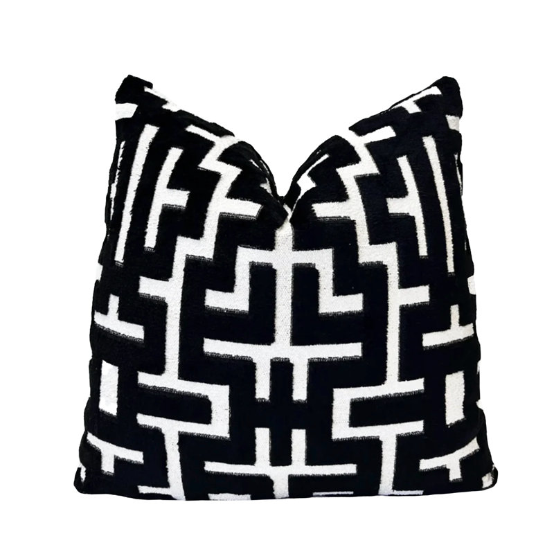 Myriad Velvet Throw Pillow Cover, Black/White Geometric, 20"H x 20"W
