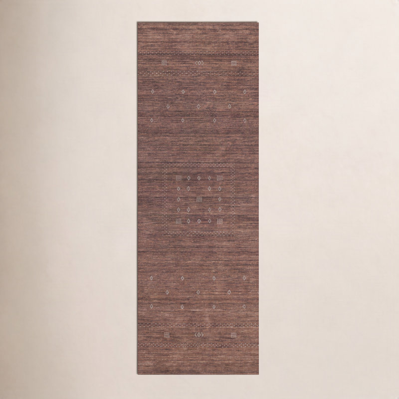 Simi Hand Knotted Cotton/Wool Southwestern Area Rug, Dark Brown, Runner 2'6" x 8'