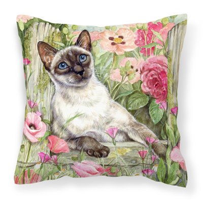  Coussin 14 "chat siamois dans les roses