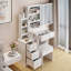 29.2" Small Space Left Bedside Cabinet Vanity Table + Cushioned Stool, Extra Large Right Sliding Mirror, Multi Layer High Capacity Storage, Practical Fashionable Dresser, Suitable For Small Space