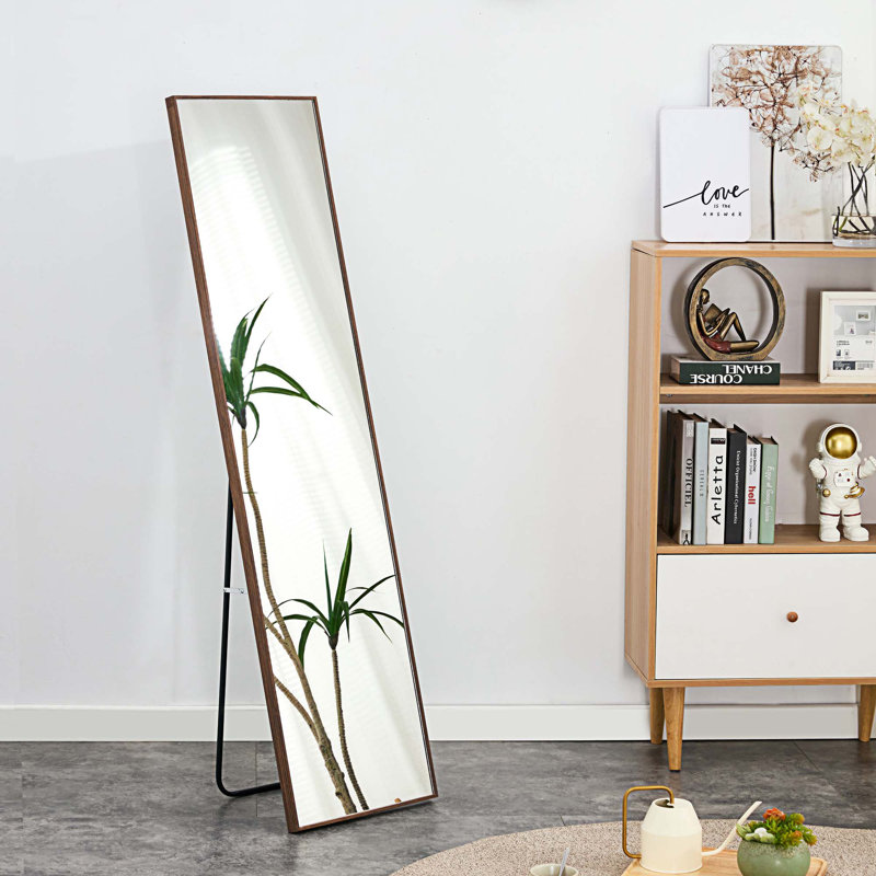 Miroir de plancher en bois massif Retangle, Brun, 58 po x 15 po