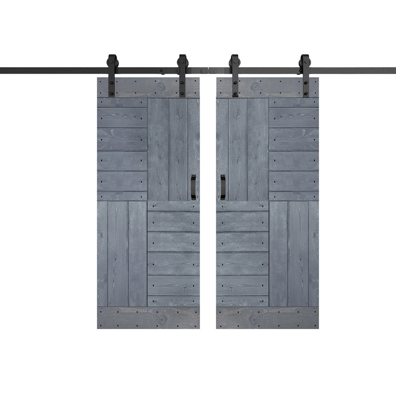 Porte de grange coulissante double en bois massif avec trousse de quincaillerie brevetée S Series - assemblage requis