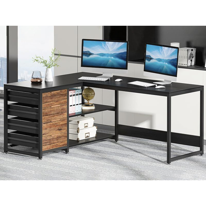 Bureau d'ordinateur en L 59 pouces, Noir / brun