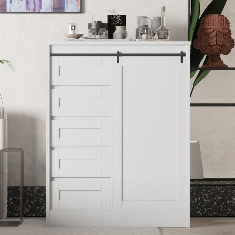 Commode 5 tiroirs Gentleman, Blanc