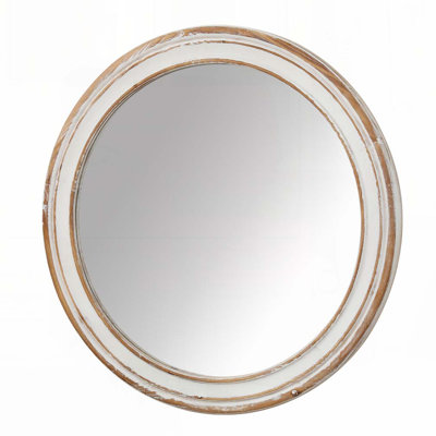 Wooden Farmhouse Round Wall Mirror