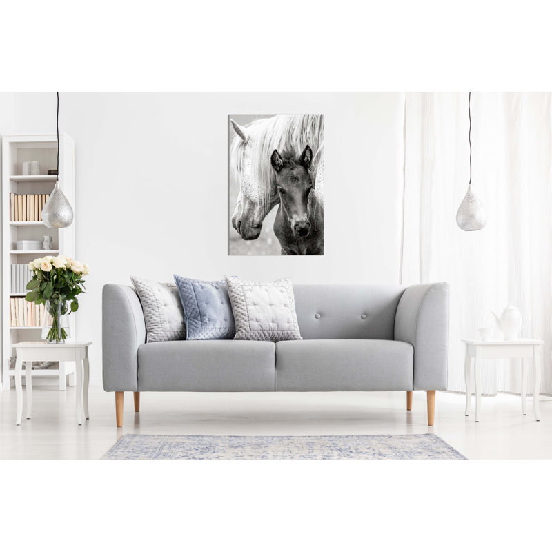 Panther Print Fine Art Prints Black & White Pony & Mother Affection Artistic Framed Canvas Prints, Pictures For Home Walls, Bedroom, Living Room & Bathroom Decor - Wrapped Canvas Art Prints
