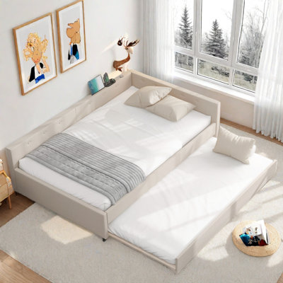 Upholstered Platform Bed With Usb And Twin Size Trundle by Latitude Run