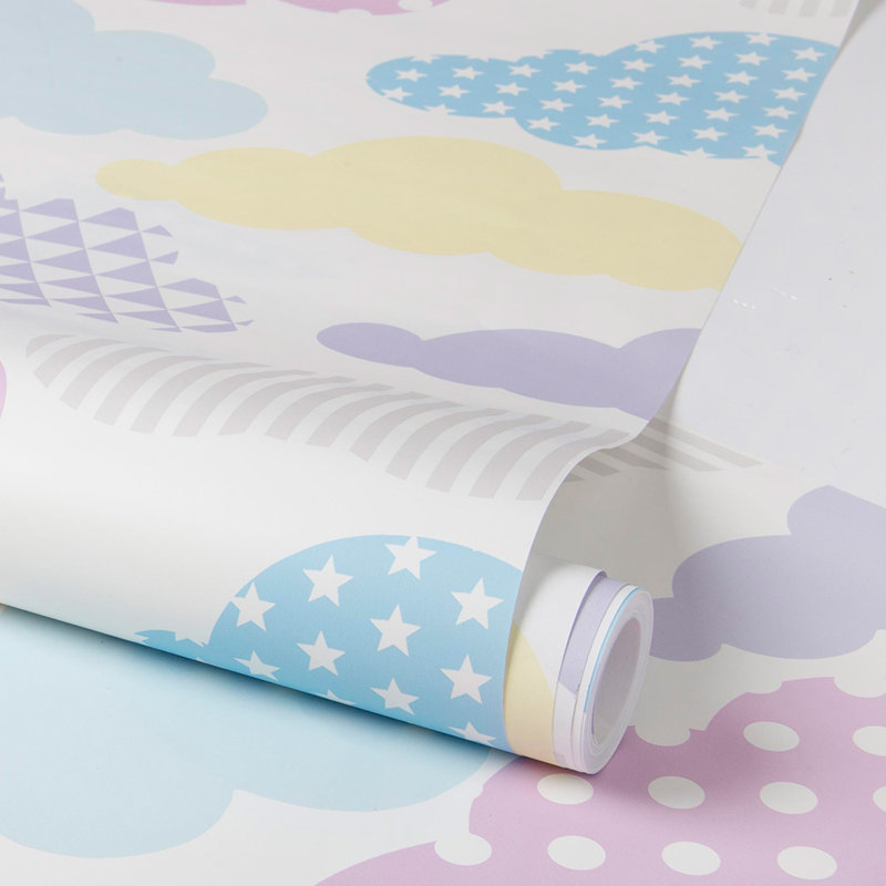 Clouds 10m x 52cm Matte Wallpaper Roll, White/Pink