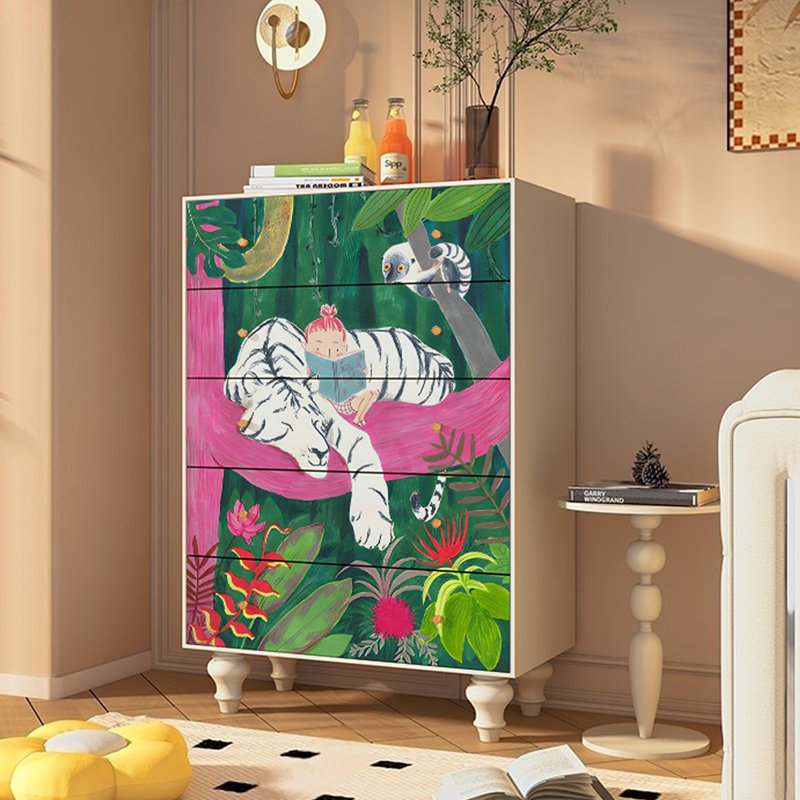 Commode décorative à cinq tiroirs Retro, Blanc