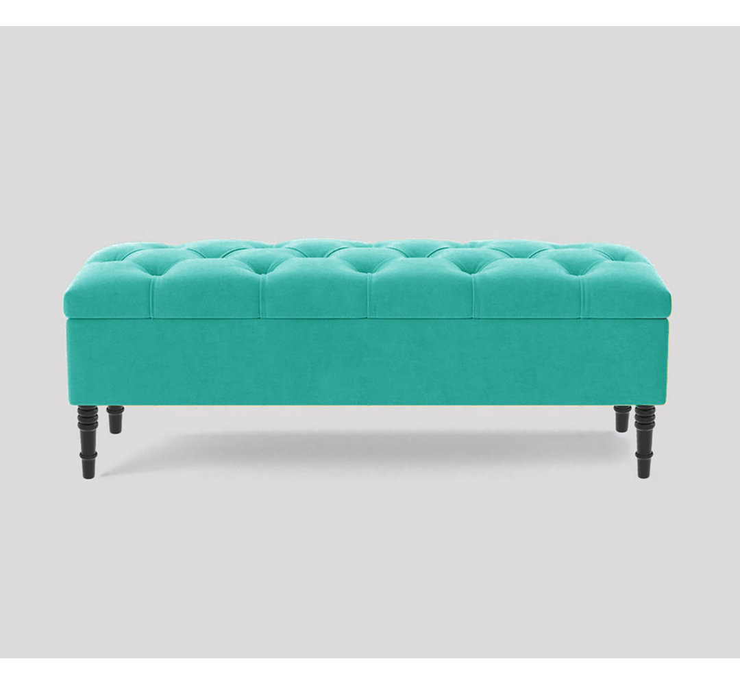 Alyana 150cm Wide Tufted Rectangle Ottoman Storage Bench - Upholstery Velvet Shoe Bench with Turned Wooden Legs