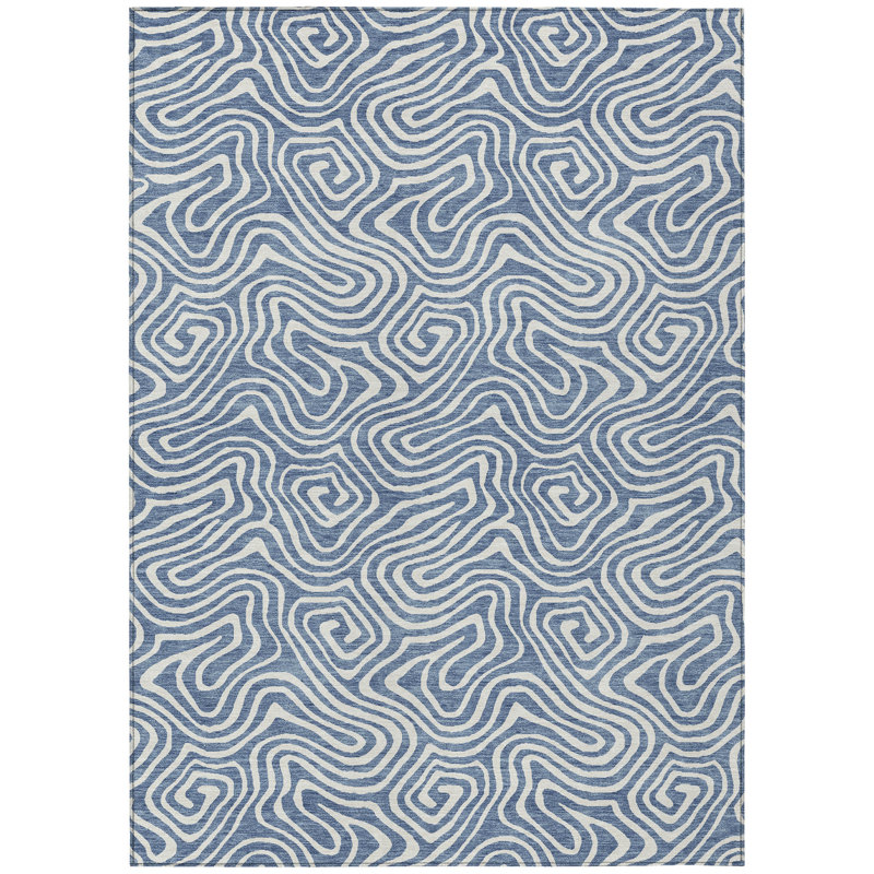 Raya Blue Washable Indoor-Outdoor Rug - , 3' x 5'