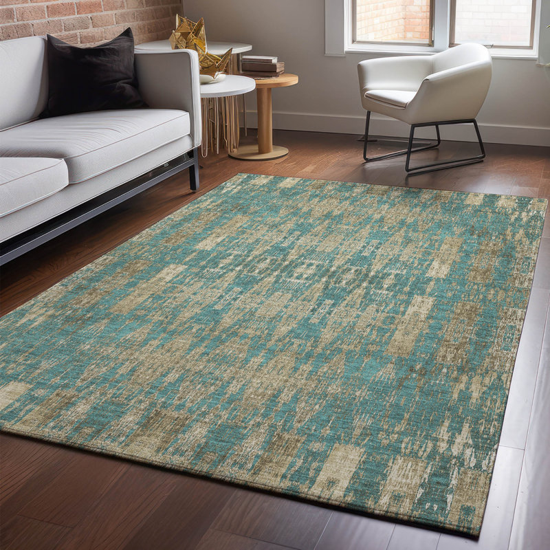 Premium Machine Washable Cerrito AMF580 Teal, Rectangle 5' x 7'6"