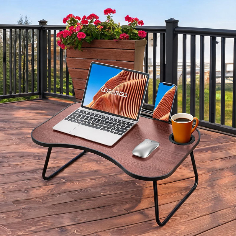 Bureau d'écriture pour utilisation sur les genoux, bois massif de couleur brune, plan de travail rectangulaire pliable de 23,8 po x 15,8 po