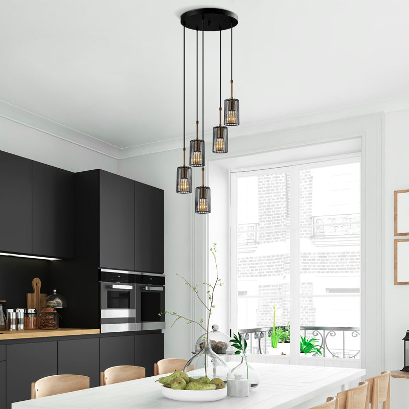 Luminaire suspendu cylindrique à 5 lumières, Noir