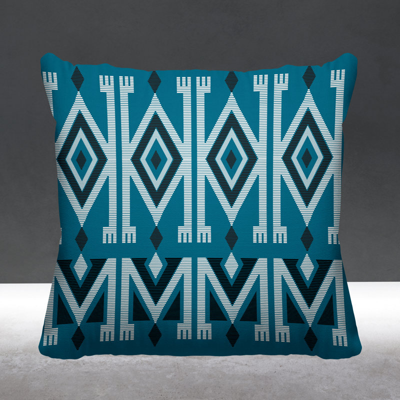 Akin Abstract Outdoor Reversible Throw Pillow, 17H" x 17W", Turquoise