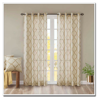 Fretwork Print Grommet Top Window Curtain Panel(Only 1 Pc Panel)