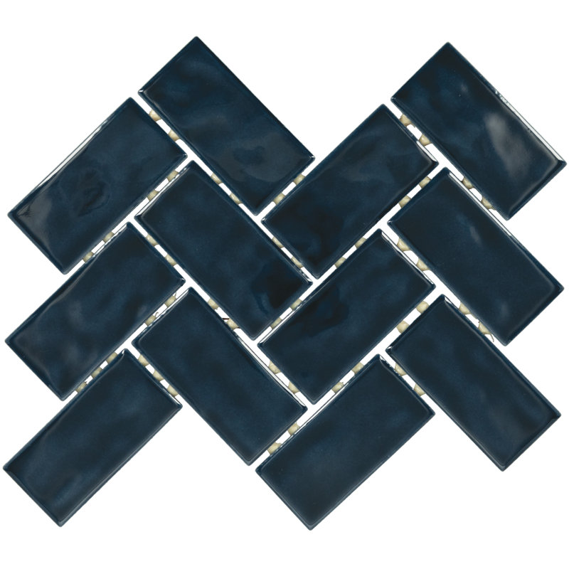 Itona Tile 2 x 4 Ceramic Herringbone Mosaic Tile (12 PC Per Carton) (8.04 SQFT Per Carton), Deep Blue