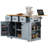 K&K 53inch Large Kitchen Island with Drop Leaf,Power Outlet,Door Internal Storage Rack,Rolling Kitchen Cart on 5 Wheels with 5 Open Side Racks for Kitchen,Grey Blue(Two Packages)(Stools not included)