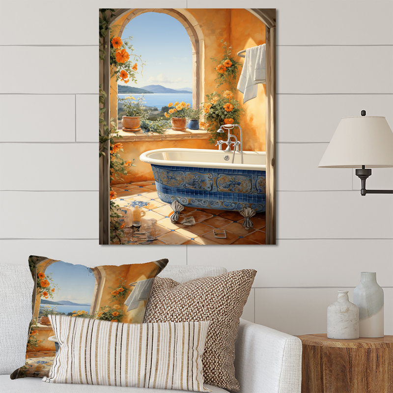 «Blue Italian Bath Serenity III», art mural en métal pour salle de bain, H 40 po x l 30 po x P 1,5 po