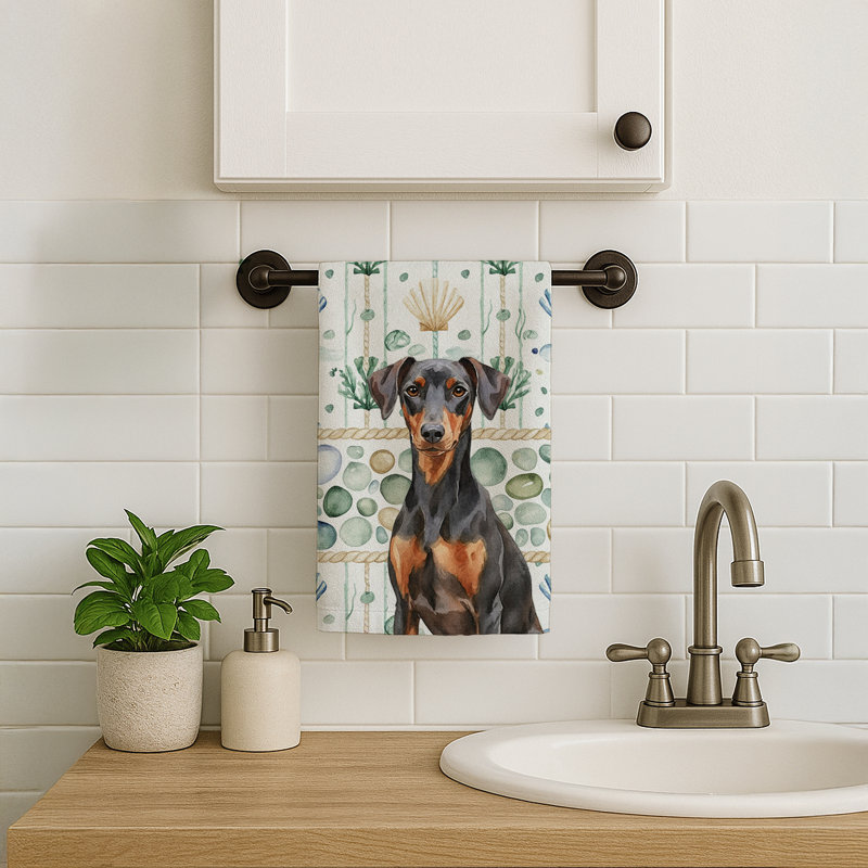German Pinscher Coastal Sea Glass Kitchen Towel, German Pinscher