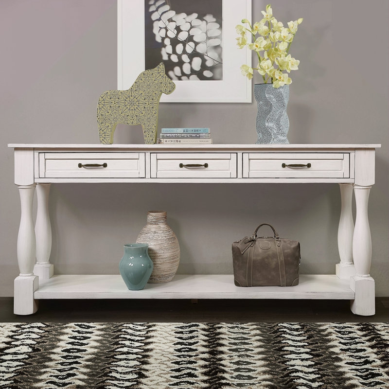 63Inch Long Wood Console Table With 3 Drawers And 1 Bottom Shelf For Entryway Hallway Easy Assembly Extra-Thick Sofa Table