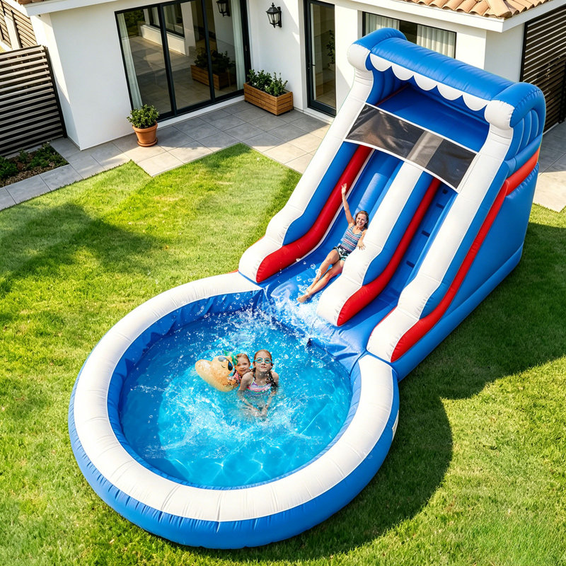Relunch 24Ft Commercial Grade Inflatable Water Silde For Kids Adults, Heavy Duty Pvc Adult Water Slides With Large Airtight Water Pool, Blue Waterslide With 1100W Blower For Outdoor