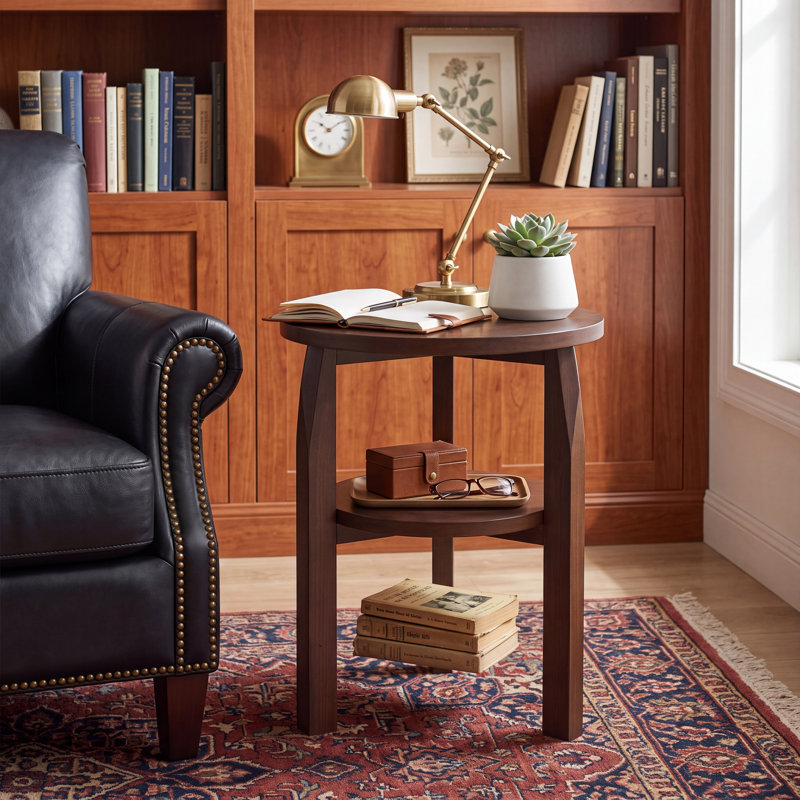 Table de bout en bois d'hévéa massif avec tablette de rangement et petite table d'appoint à 2 niveaux pour le salon, la chambre à coucher
