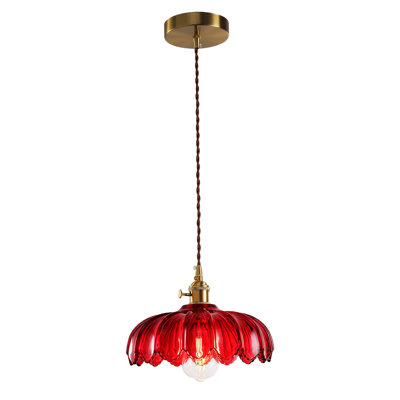 1 - Suspension en verre rouge pâle avec interrupteur rotatif