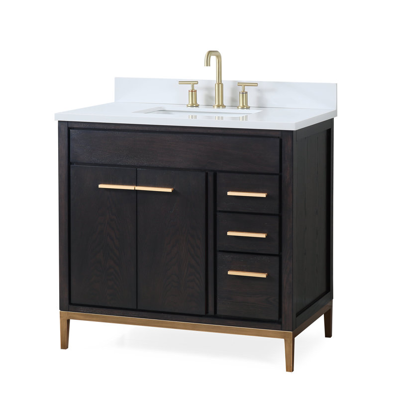 Danford 36'' Single Bathroom Vanity with Quartz Top, Wenge/Espresso