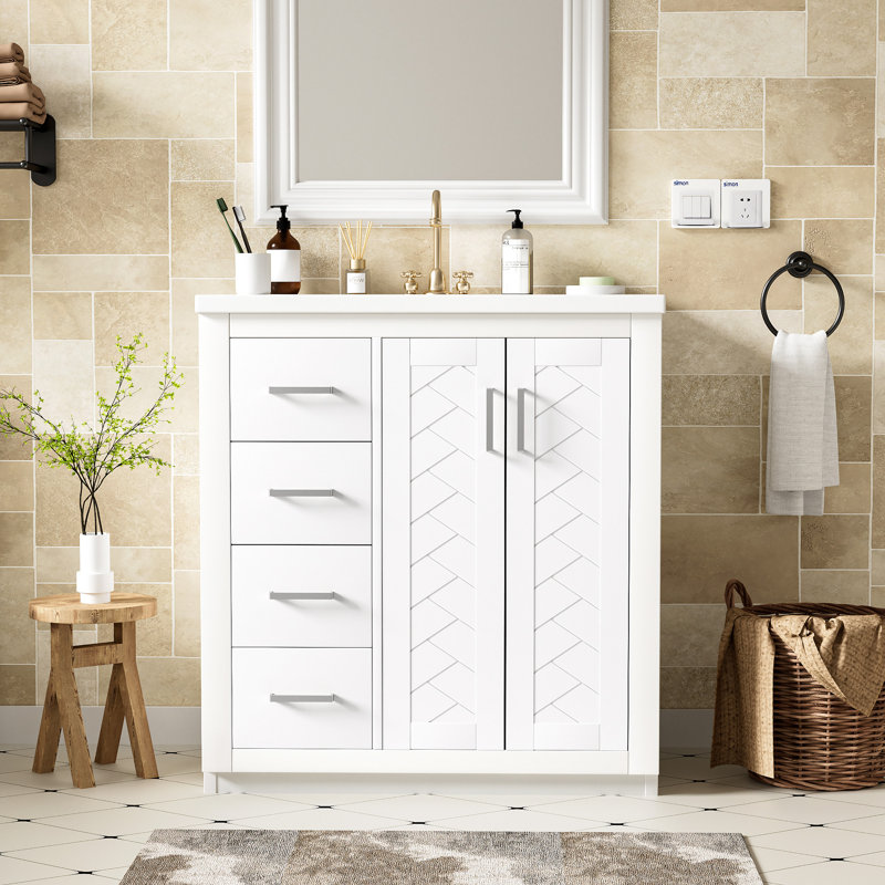 Kokkina 30'' Bathroom Vanity With Ceramic Sink, White