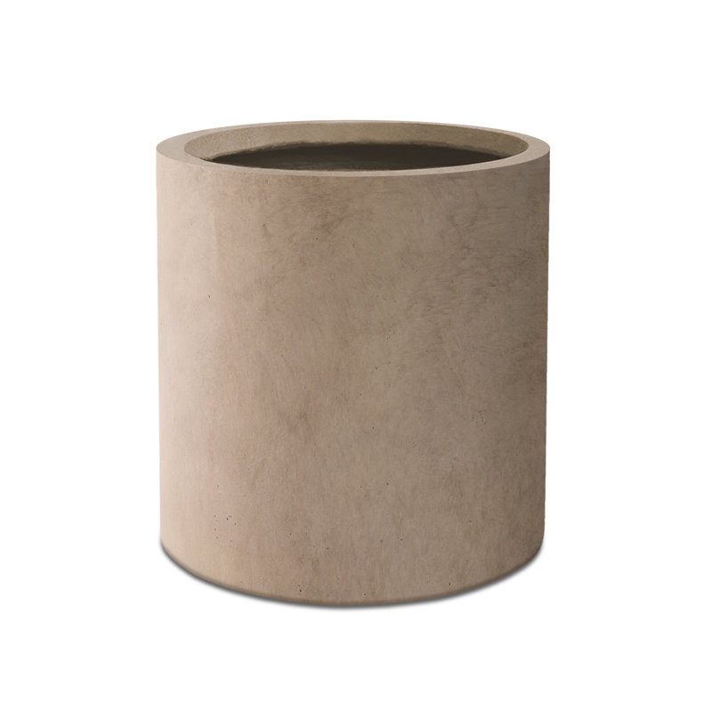 12.9" Beige Lightweight Concrete Cylindrical Planter with Drainage Hole