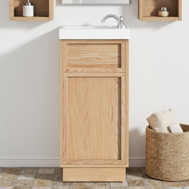 Meuble-lavabo rustique de 15,75 po avec lavabo réversible en résine, porte à pousser et tablette réglable pour les petits espaces