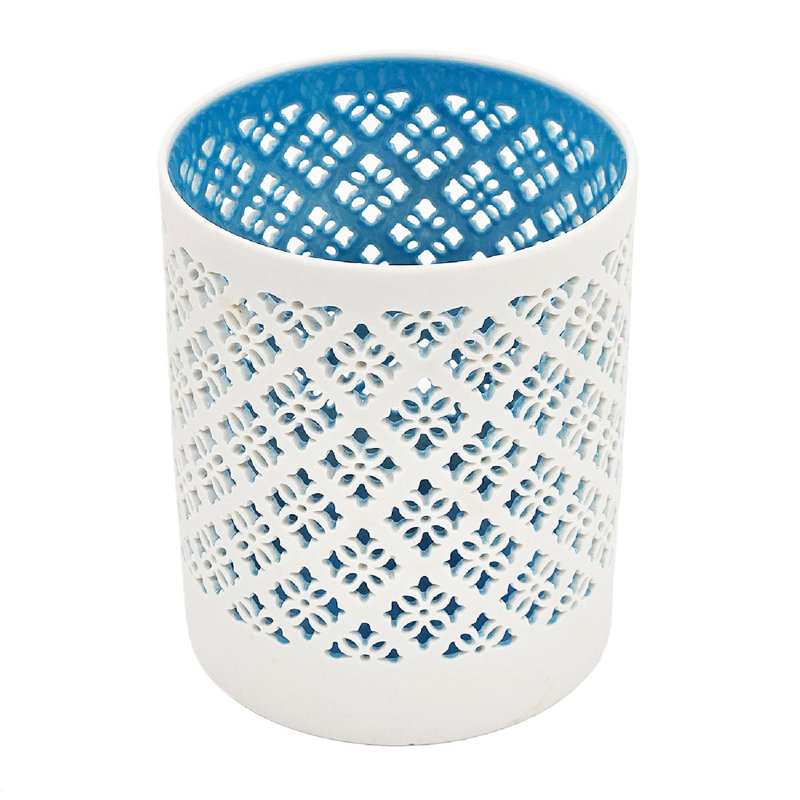 White and Blue Ceramic Decorative Candle Holders - Set of 2
