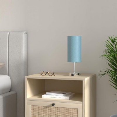 Bedside Lamp With USB Port Touch Control Table Lamp For Bedroom 3 Way Dimmable Nightstand Lamp With Round Denim Fabric Shade For Living Room Dorm Home Office LED Bulb Included