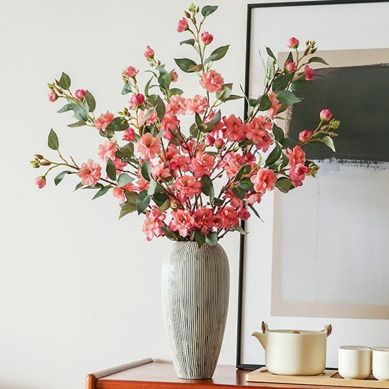 34.7inch Length Camellia Long Simulation Flower Bouquet Retro Living Room Porch Bouquet Dining Table Tea Table Decoration Fake Flower Decoration Shooting,Set of 5