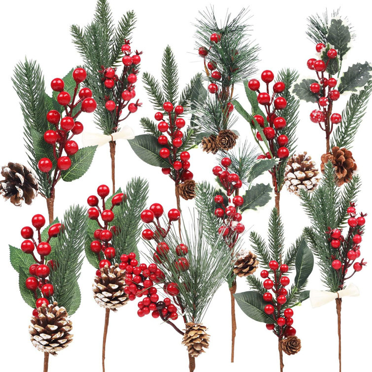 12 Pack Christmas Artificial Berry Twigs for Christmas Tree Decoration, DIY Christmas Red Berry Stems for Crafts Wreath Garland Christmas Ornaments de