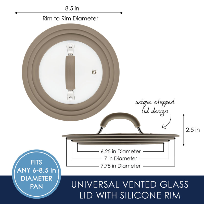 Rachael Ray Cook & Create Universal Silicone-Rimmed Glass Lid, 8.5 Inch ...