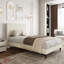 Structure de lit moderne simple / double / grand / très grand avec tête de lit tapissier et support solide en lattes de métal, aucun sommier requis-388321548