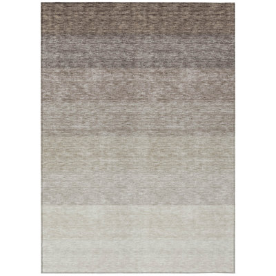 8' X 10' Brown And Ivory Ombre Washable Indoor Outdoor Area Rug