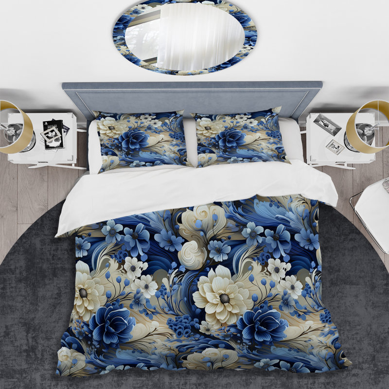 Ensemble de housse de couette Romantic Blue Cobalt, Housse de couette pour très grand lit et 2 très