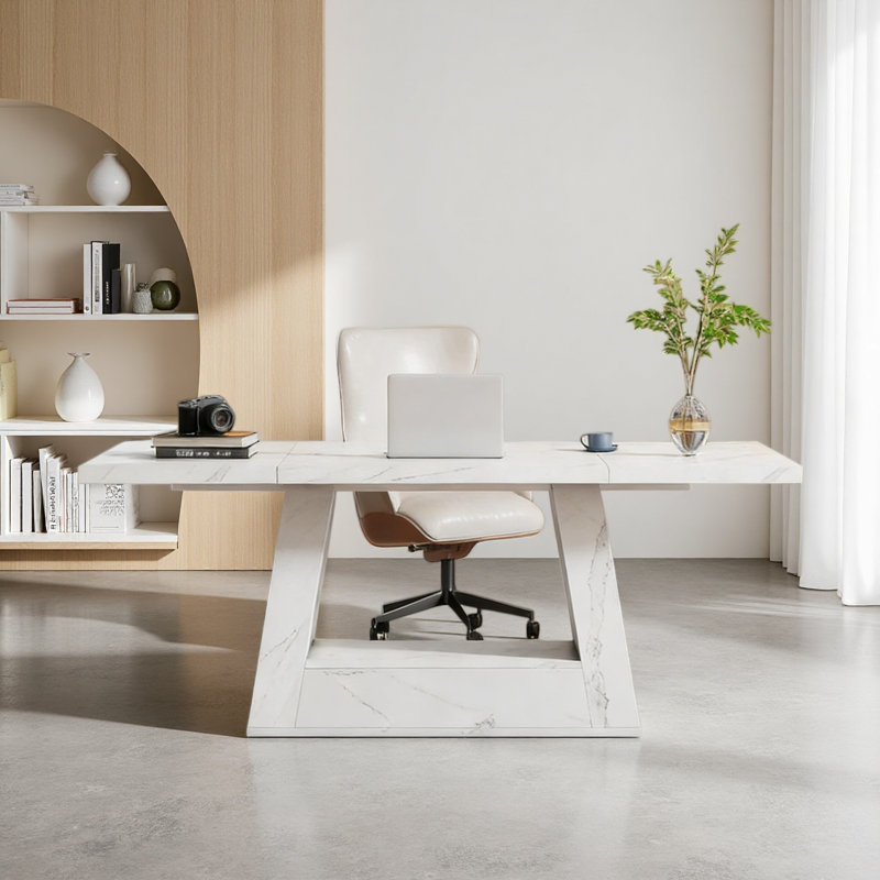 Bureau de direction spacieux, bureau d'ordinateur contemporain, bureau en faux marbre, table de salle à manger