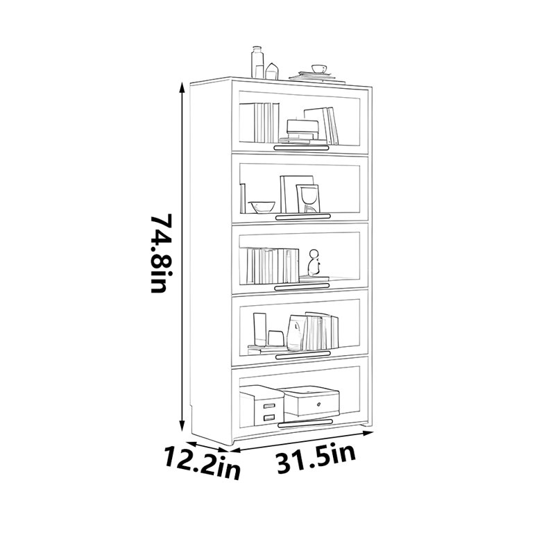 Bibliothèque de rangement noire Luxury Style, (5 tablettes) H 74,8 po x l 31,5 po x P 12,2 po