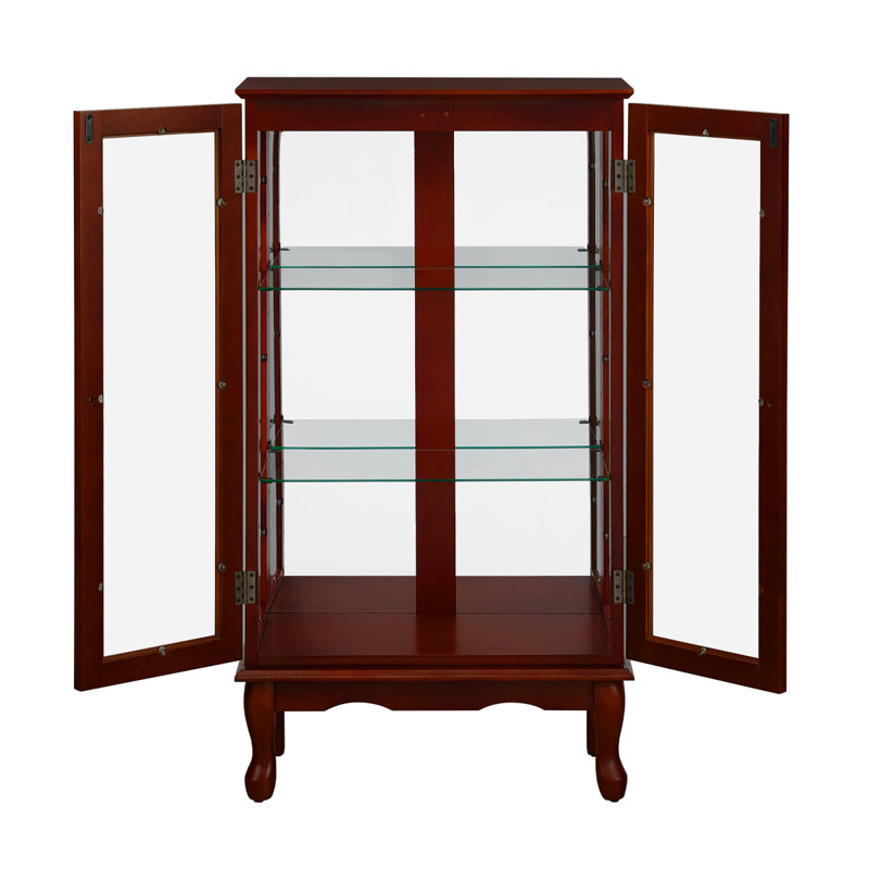 Curio Cabineted Curio Diapaly Cabinet With Adjustable Shelves And Mirrored Back Panel, Tempered Glass Doors (Cherry, 3 Tier), (E26 Bulb Not Included)